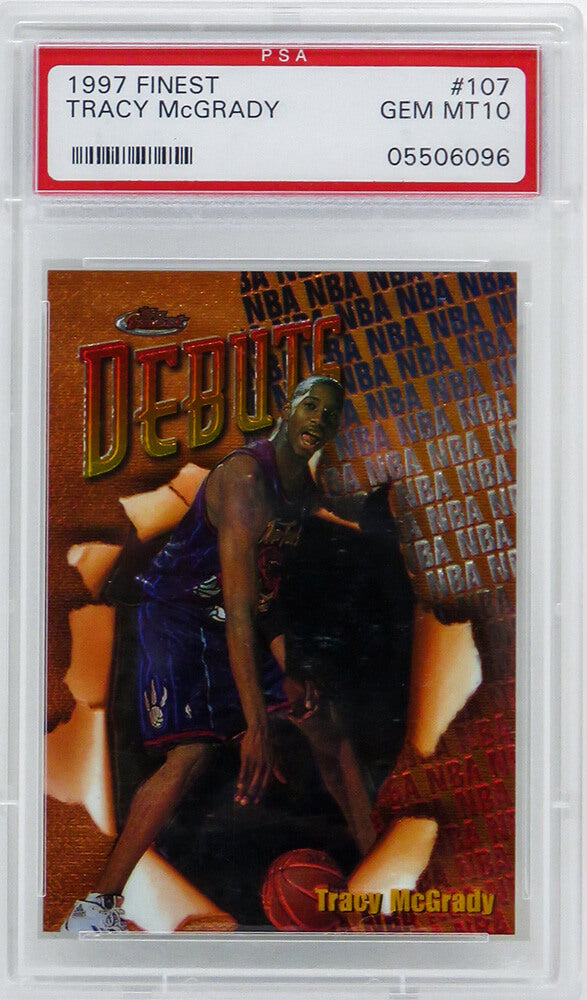 Tracy McGrady (Toronto Raptors) 1997 Topps Finest Basketball #107 RC Rookie Card - PSA 10 GEM MINT-Powers Sports Memorabilia