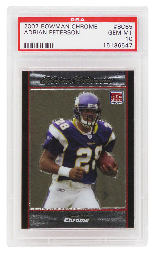 Adrian Peterson (Minnesota Vikings) 2007 Bowman Chrome #BC65 RC Rookie Card - PSA 10 GEM MINT-Powers Sports Memorabilia