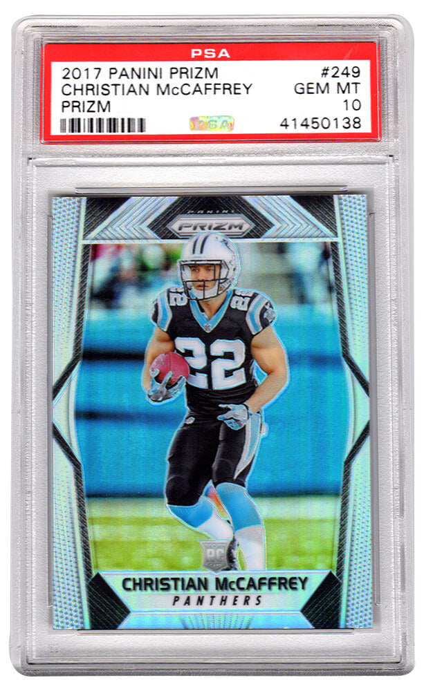 Christian McCaffrey (Carolina Panthers) 2017 Panini Prizm Football #249 Prizm RC Rookie Card PSA 10 GEM MINT (Silver Label)-Powers Sports Memorabilia