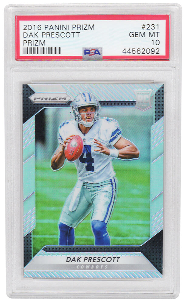 Dak Prescott (Dallas Cowboys) 2016 Panini Prizm Football #231 Prizm RC Rookie Card PSA 10 GEM MINT (New Label)-Powers Sports Memorabilia