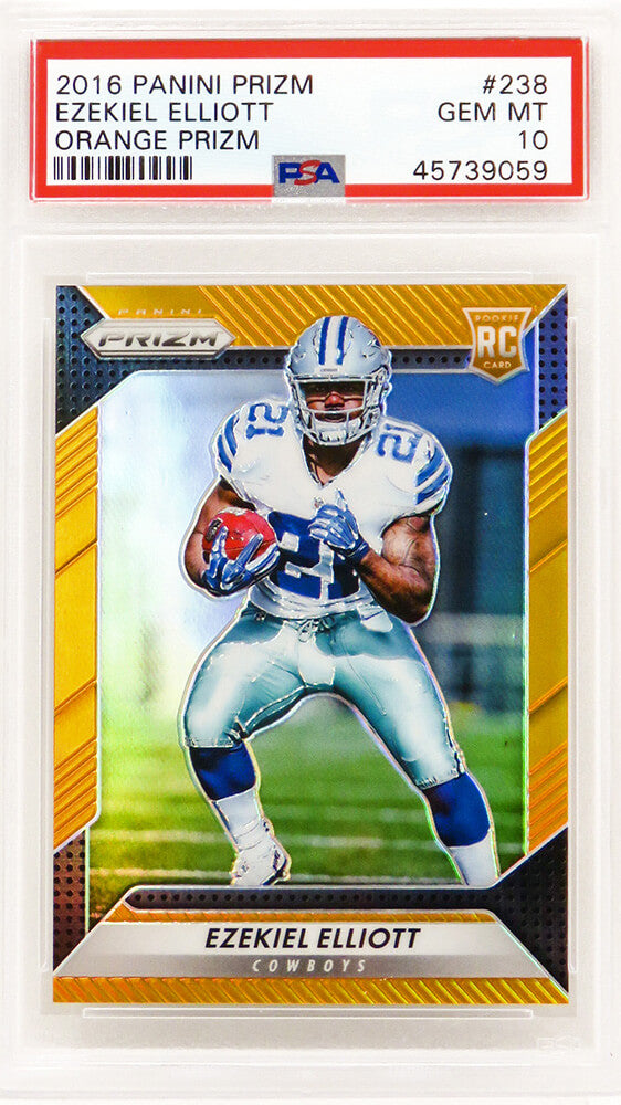 Ezekiel Elliott (Dallas Cowboys) 2016 Panini Prizm Football #238 Orange Prizm RC Rookie Card PSA 10 GEM MINT-Powers Sports Memorabilia