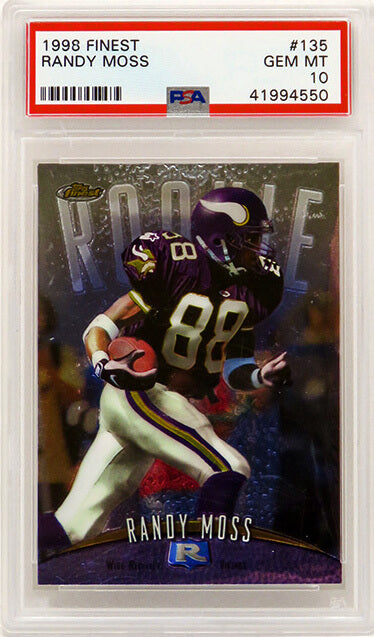 Randy Moss (Minnesota Vikings) 1998 Topps Finest Football #135 RC Rookie Card PSA 10 GEM MINT (New Label)-Powers Sports Memorabilia