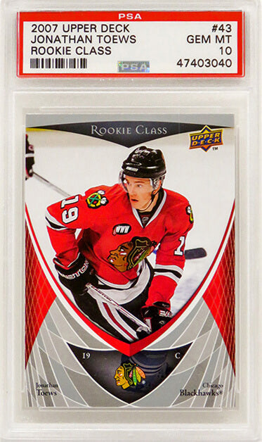 Jonathan Toews (Chicago Blackhawks) 2007 Upper Deck Rookie Class Hockey #43 RC Rookie Card - PSA 10 GEM MINT (Silver Label)-Powers Sports Memorabilia