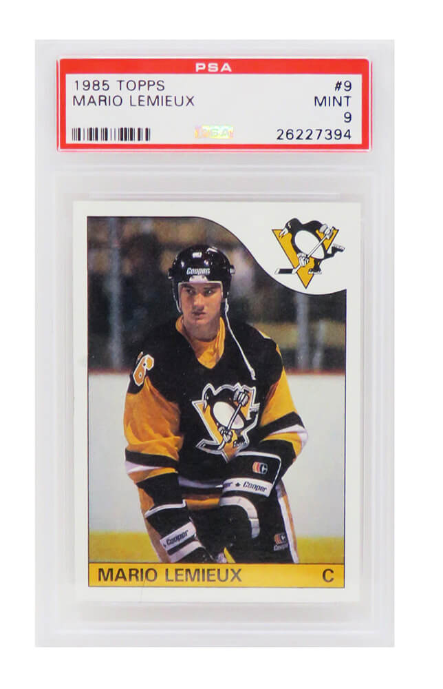 Mario Lemieux (Pittsburgh Penguins) 1985 Topps Hockey RC Rookie Card #9 PSA 9 MINT (A)-Powers Sports Memorabilia