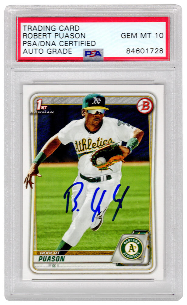 Robert Puason Autographed Oakland A's 2020 Topps Bowman Baseball Rookie Card #BP 145 (PSA/DNA / Autographed Grade 10)-Powers Sports Memorabilia