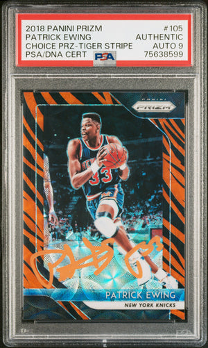 Patrick Ewing 2018 Panini Prizm Tiger Stripe Signed Card #105 Auto Graded PSA 9-Powers Sports Memorabilia