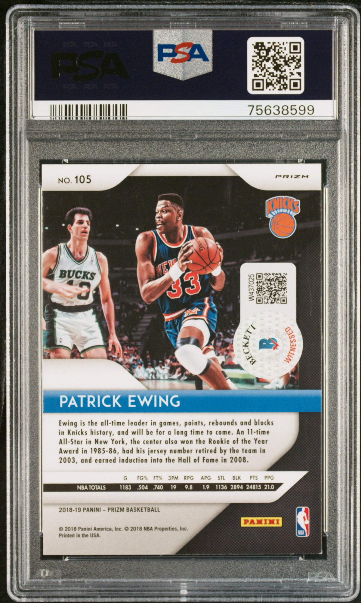 Patrick Ewing 2018 Panini Prizm Tiger Stripe Signed Card #105 Auto Graded PSA 9-Powers Sports Memorabilia