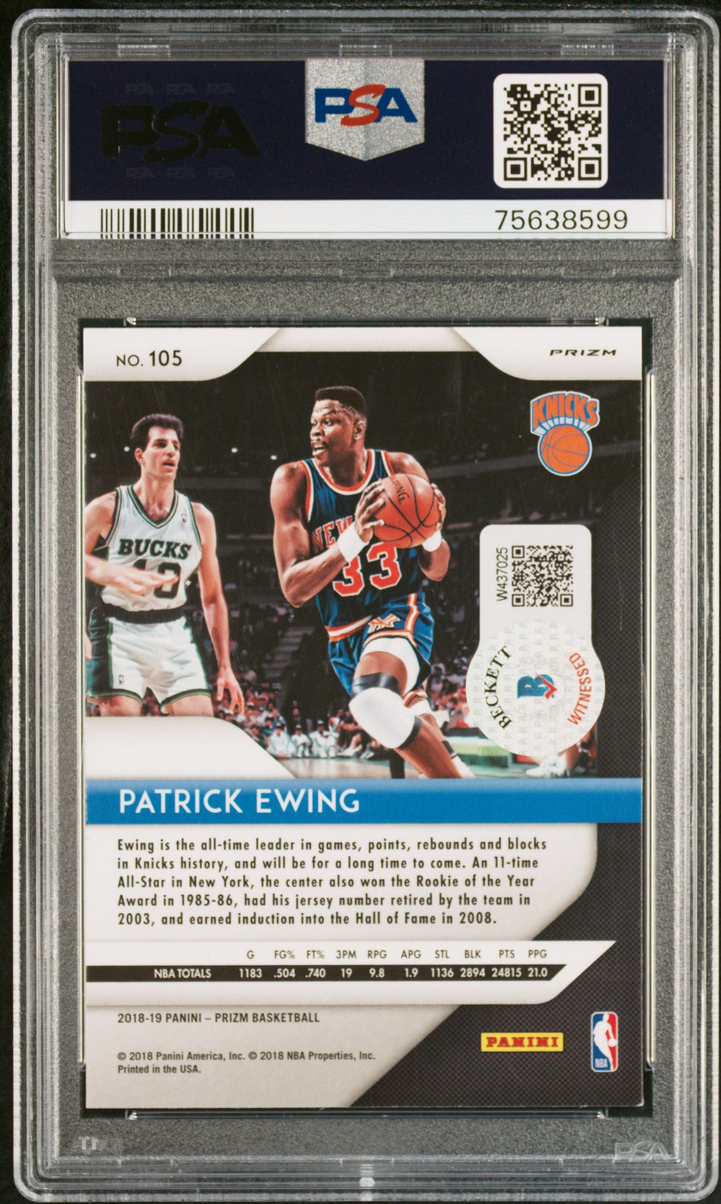 Patrick Ewing 2018 Panini Prizm Tiger Stripe Signed Card #105 Auto Graded PSA 9-Powers Sports Memorabilia