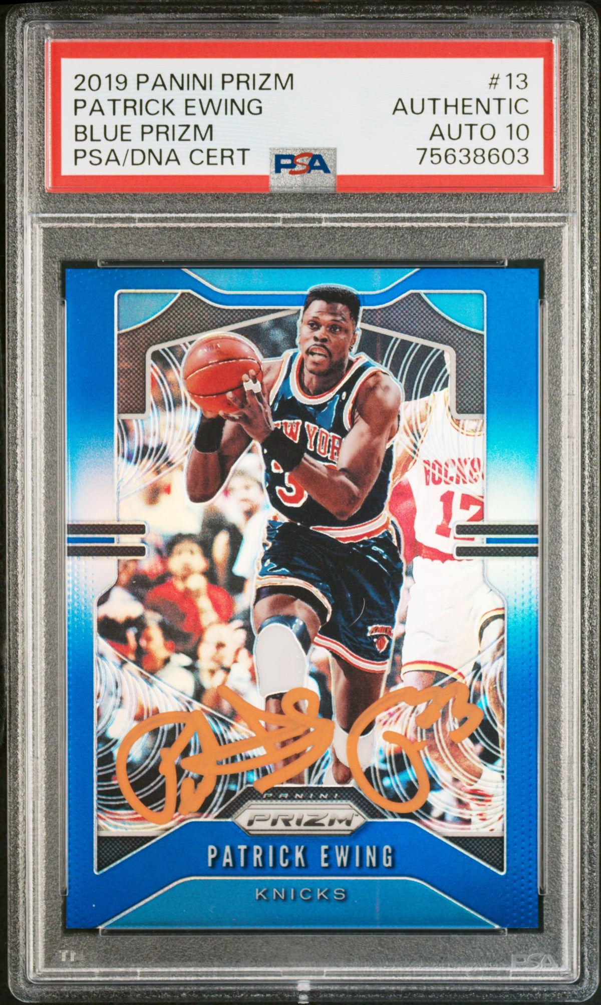 Patrick Ewing 2019 Panini Blue Prizm Signed Card #13 Auto Graded PSA 10 174/199-Powers Sports Memorabilia