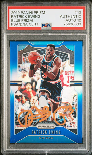 Patrick Ewing 2019 Panini Blue Prizm Signed Card #13 Auto Graded PSA 10 174/199-Powers Sports Memorabilia