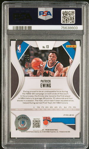 Patrick Ewing 2019 Panini Blue Prizm Signed Card #13 Auto Graded PSA 10 174/199-Powers Sports Memorabilia
