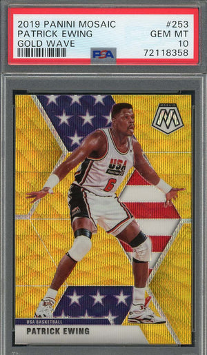 Patrick Ewing 2019 Panini Mosaic Gold Wave Basketball Card #253 Graded PSA 10-Powers Sports Memorabilia