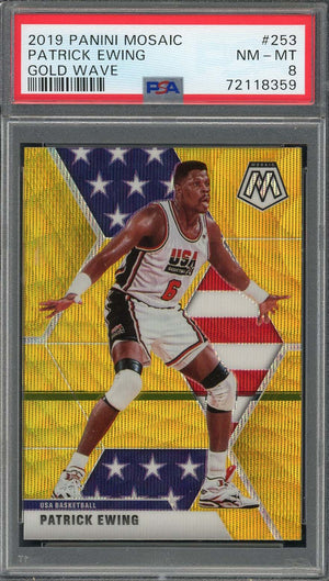 Patrick Ewing 2019 Panini Mosaic Gold Wave Basketball Card #253 Graded PSA 8-Powers Sports Memorabilia