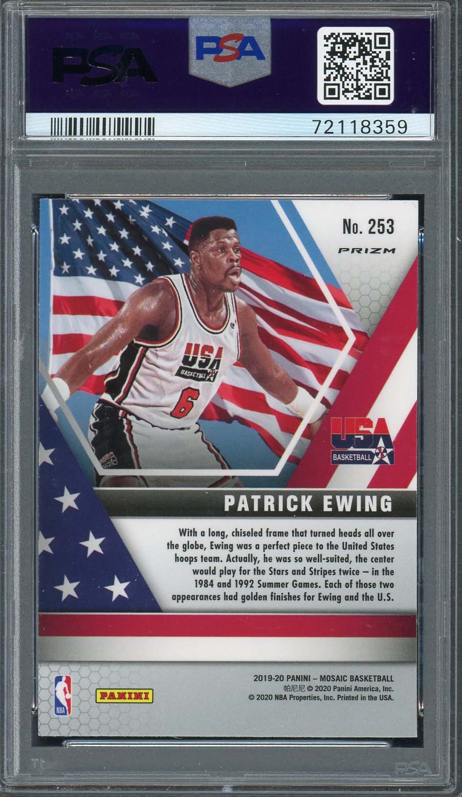 Patrick Ewing 2019 Panini Mosaic Gold Wave Basketball Card #253 Graded PSA 8-Powers Sports Memorabilia