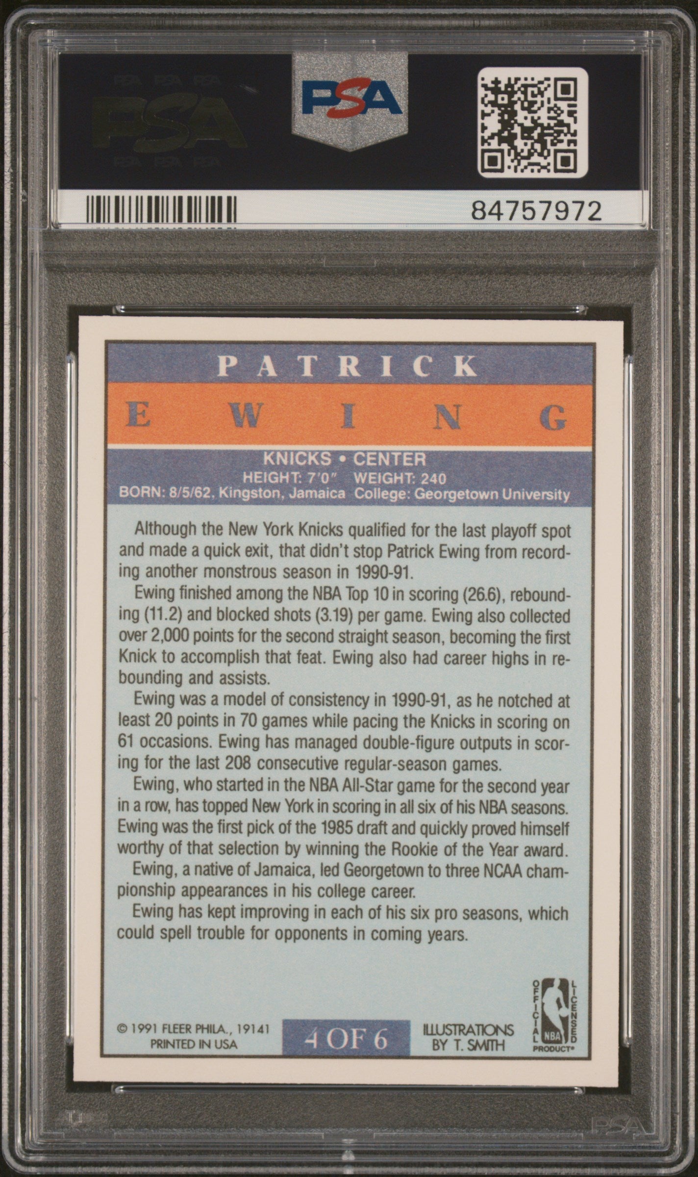 Patrick Ewing 1991 Fleer Pro Visions Basketball Card #4 Graded PSA 10-Powers Sports Memorabilia
