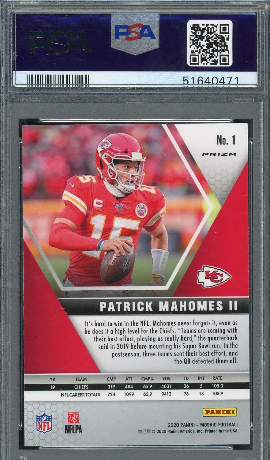 Patrick Mahomes 2020 Panini Mosaic Red Prizm Football Card #1 Graded PSA 10-Powers Sports Memorabilia