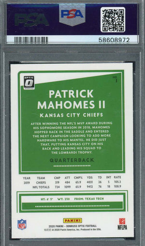 Patrick Mahomes 2020 Panini Donruss Optic Football Card #1 Graded PSA 10-Powers Sports Memorabilia