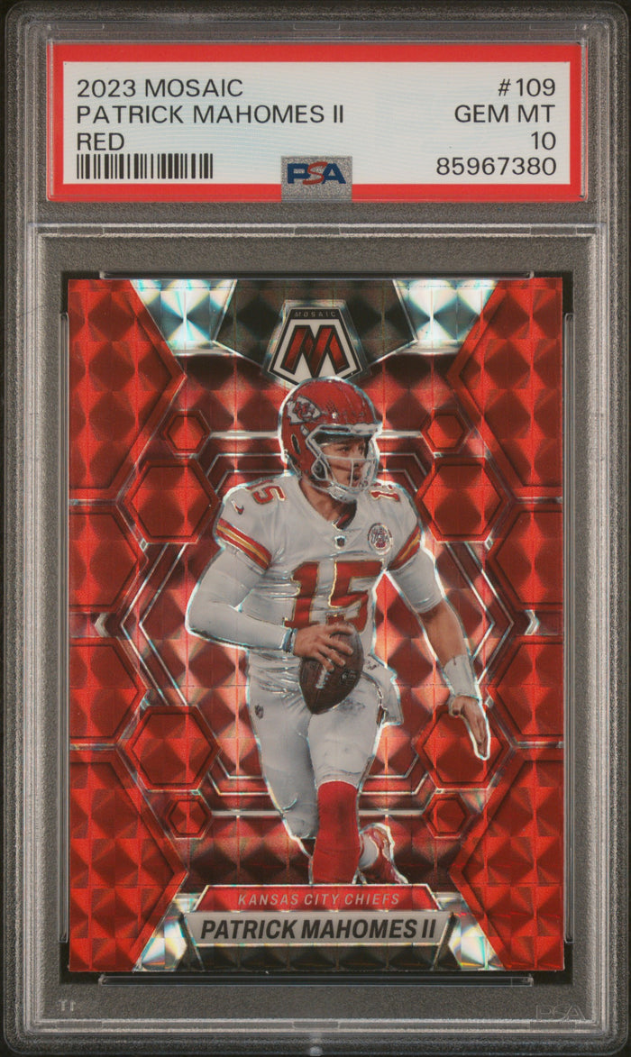 Patrick Mahomes 2023 Panini Mosaic Red Football Card #109 Graded PSA 10-Powers Sports Memorabilia