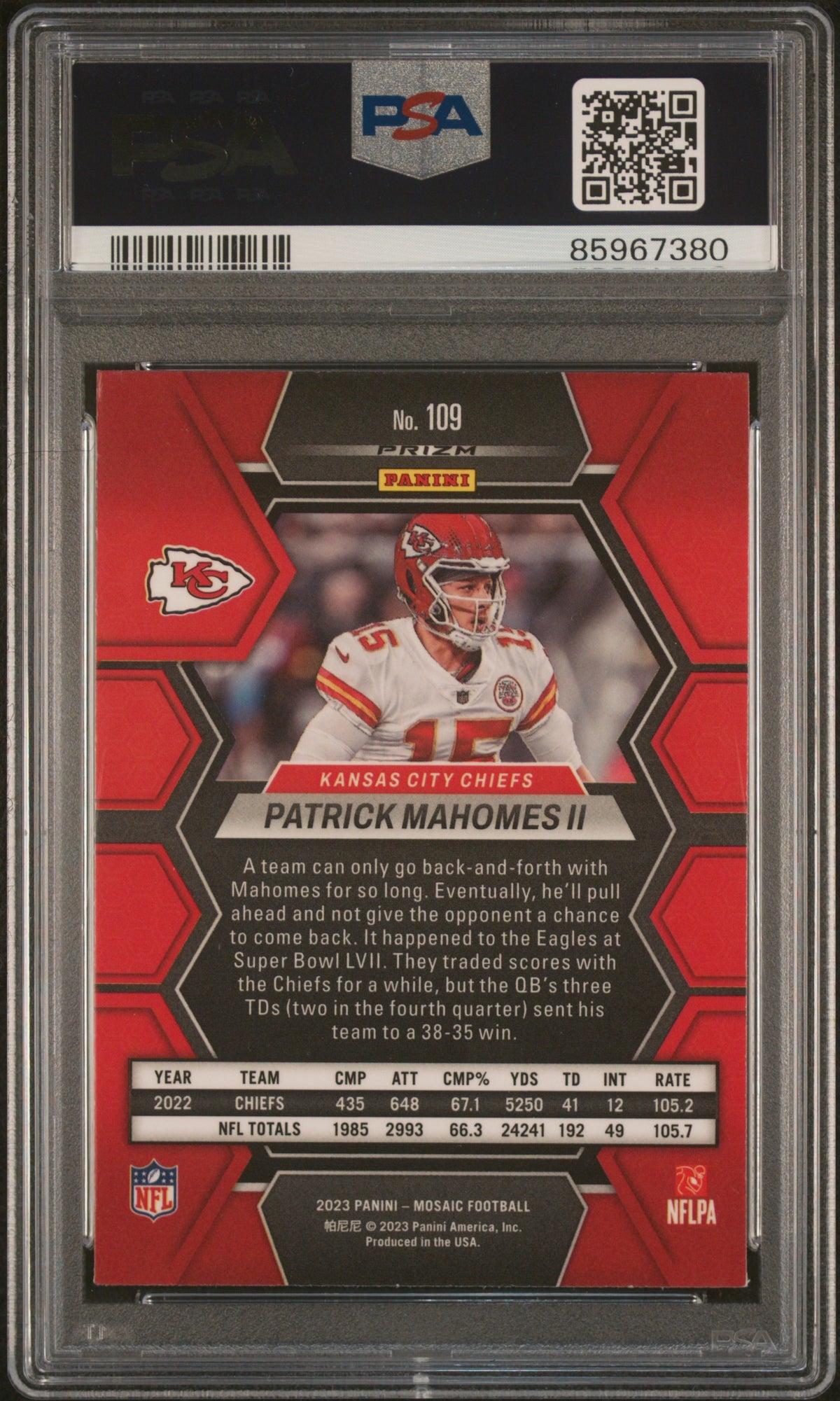 Patrick Mahomes 2023 Panini Mosaic Red Football Card #109 Graded PSA 10-Powers Sports Memorabilia