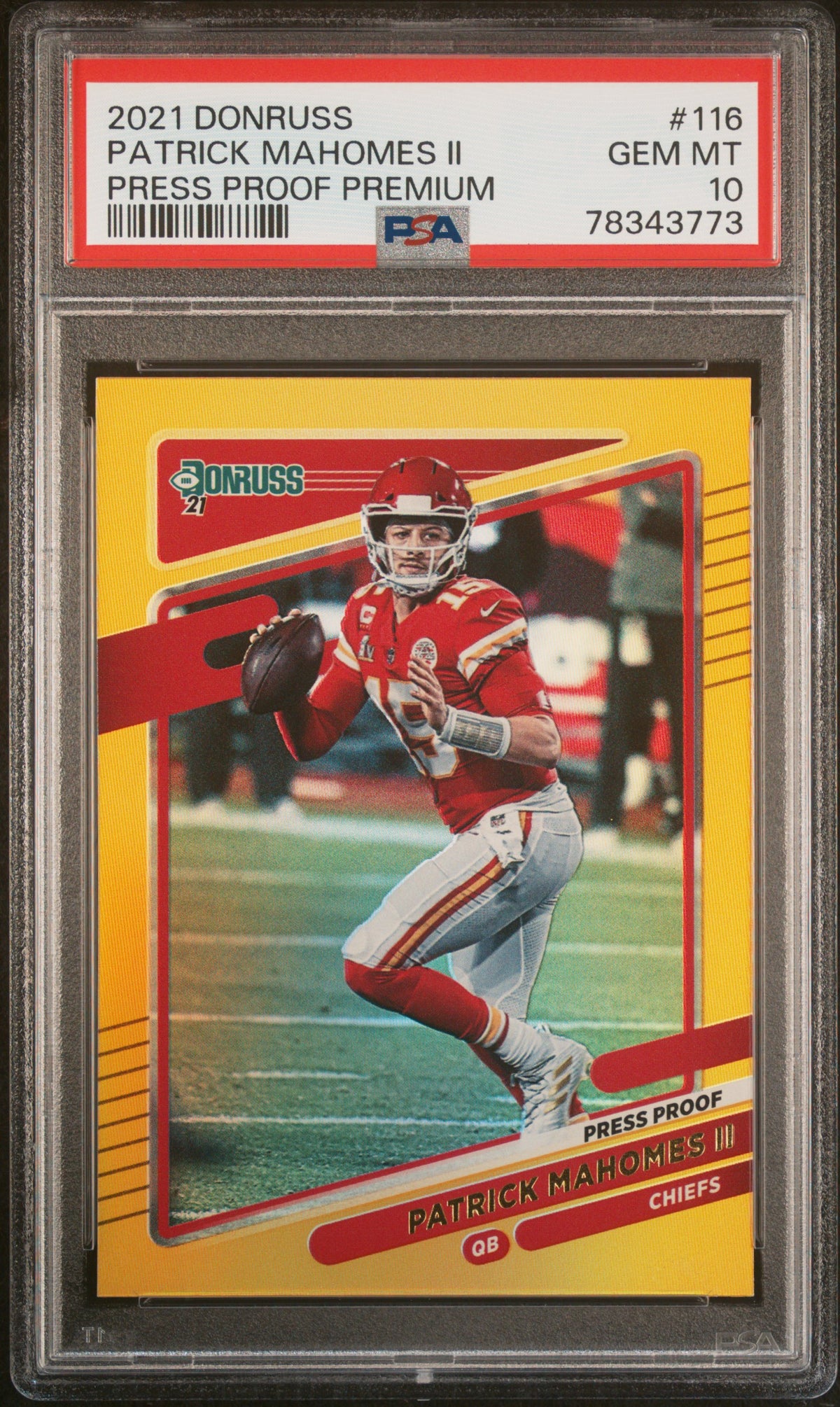 Patrick Mahomes 2021 Panini Donruss Press Proof Premium Card #116 Graded PSA 10-Powers Sports Memorabilia