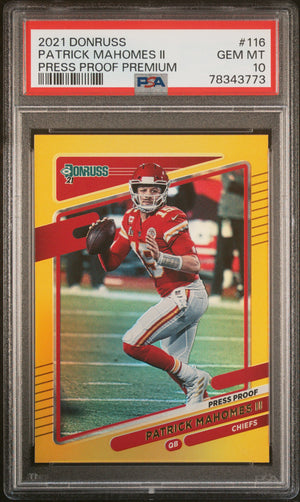 Patrick Mahomes 2021 Panini Donruss Press Proof Premium Card #116 Graded PSA 10-Powers Sports Memorabilia