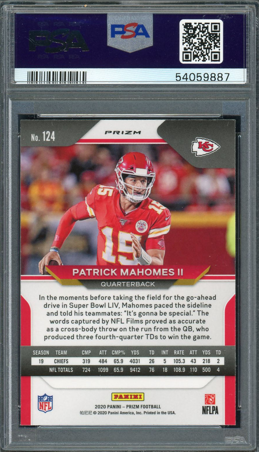 Patrick Mahomes 2020 Panini Prizm Red Ice Football Card #124 Graded PSA 9 MINT-Powers Sports Memorabilia