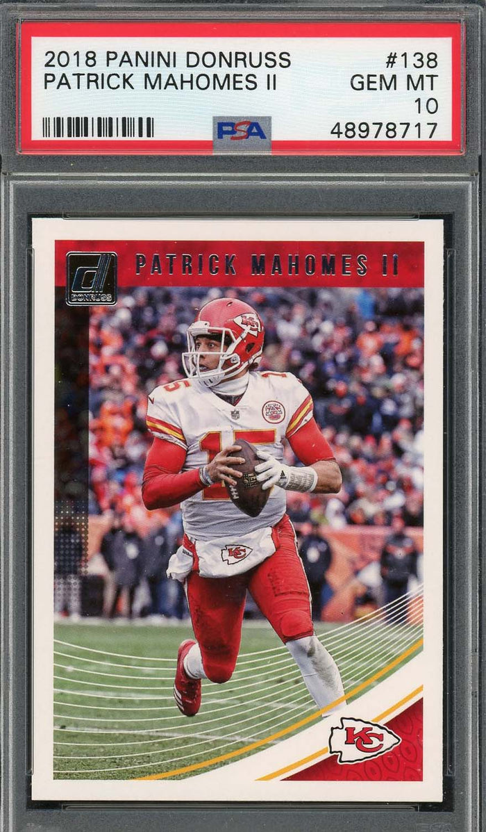 Patrick Mahomes 2018 Panini Donruss Football Card #138 Graded PSA 10-Powers Sports Memorabilia