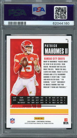Patrick Mahomes 2020 Panini Contenders Football Card #2 Graded PSA 10