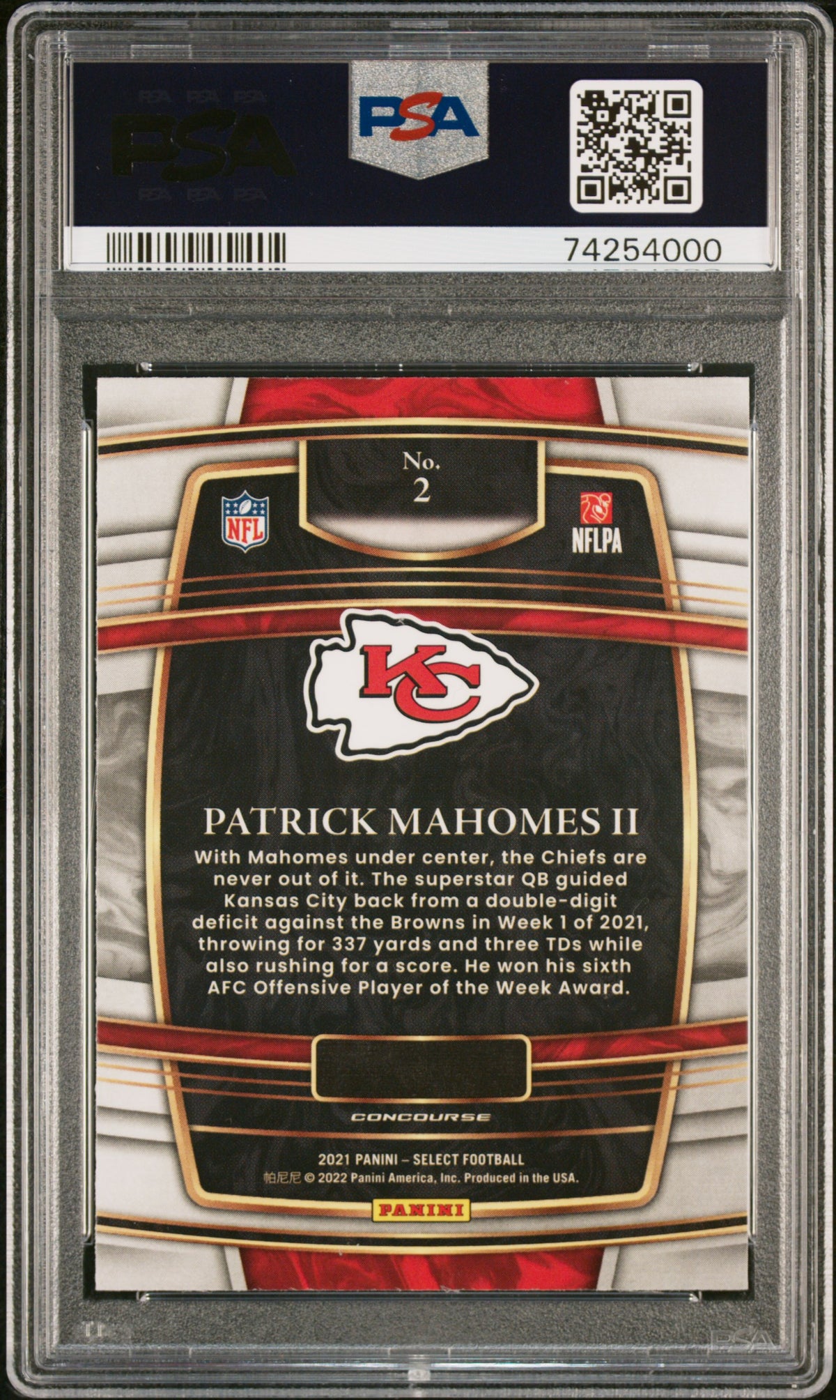 Patrick Mahomes 2021 Panini Select Football Card #2 Graded PSA 10-Powers Sports Memorabilia