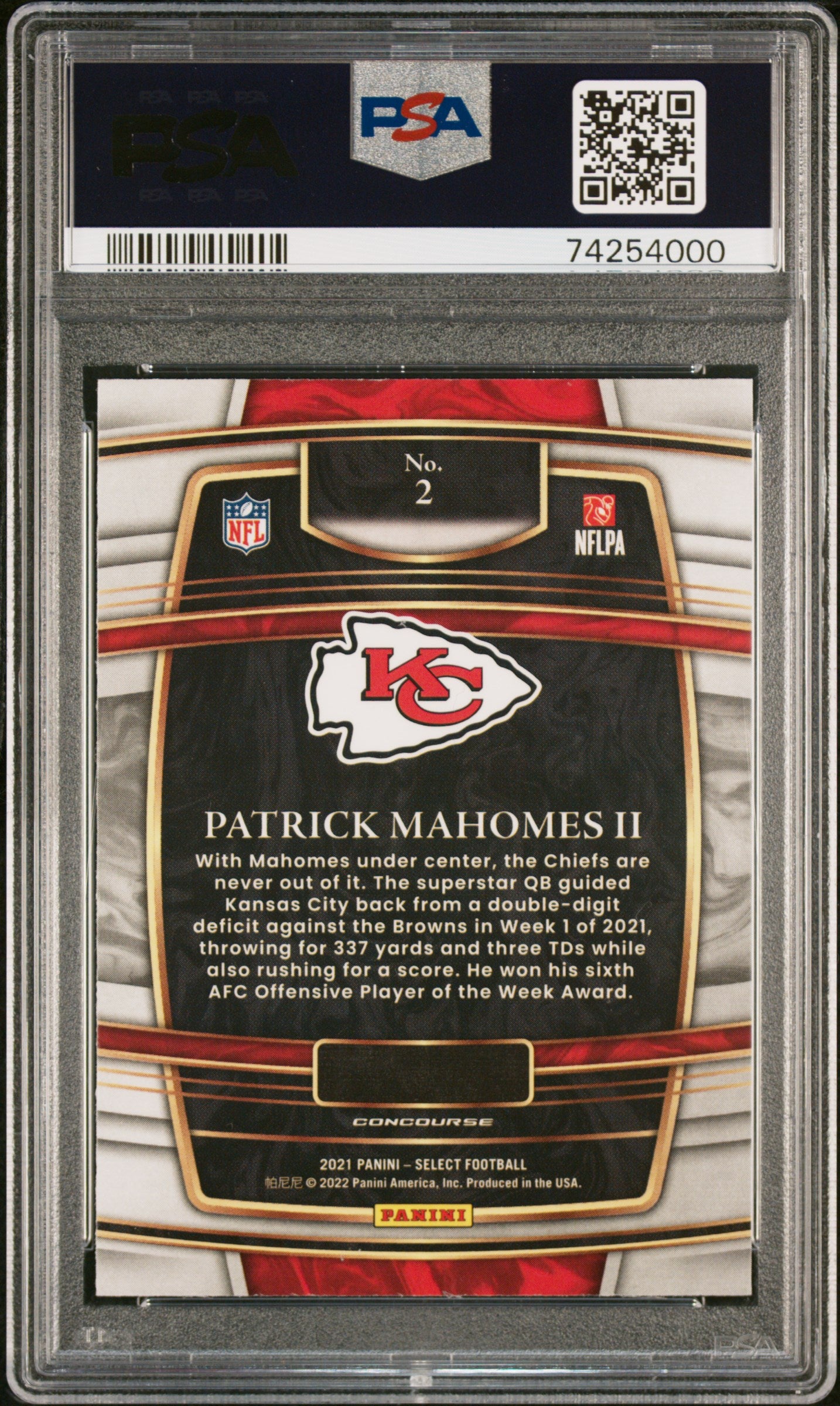 Patrick Mahomes 2021 Panini Select Football Card #2 Graded PSA 10-Powers Sports Memorabilia