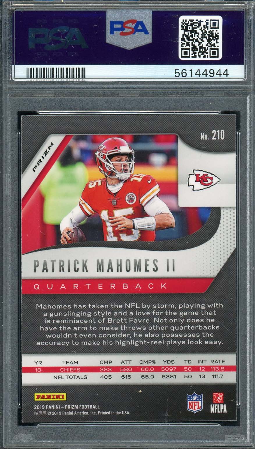 Patrick Mahomes 2019 Panini Prizm Red Ice Football Card #210 Graded PSA 9