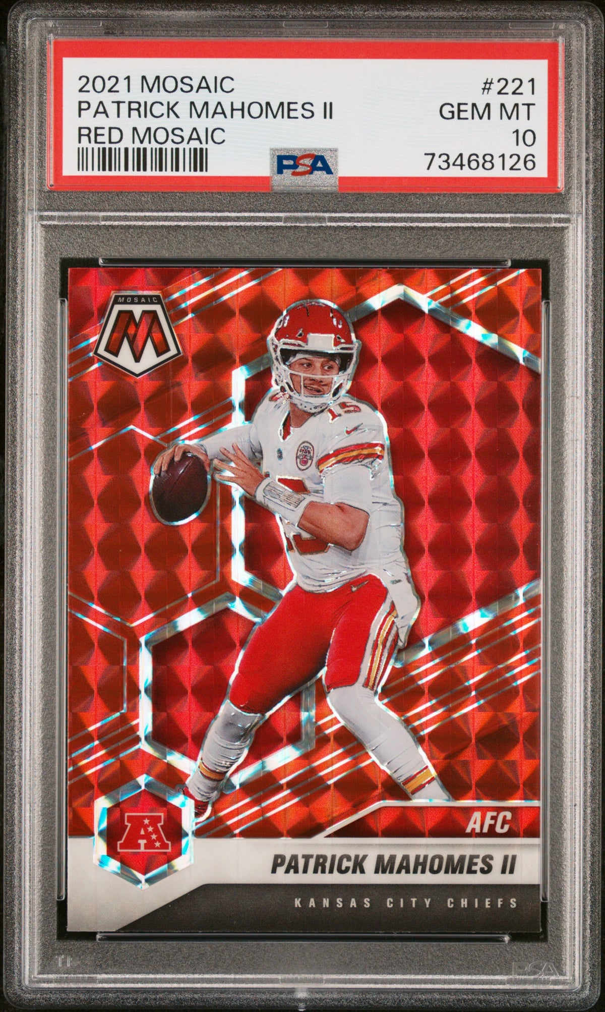 Patrick Mahomes 2021 Panini Mosaic Red Prizm Football Card #221 Graded PSA 10-Powers Sports Memorabilia