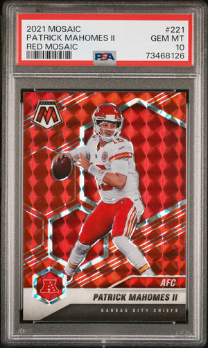 Patrick Mahomes 2021 Panini Mosaic Red Prizm Football Card #221 Graded PSA 10-Powers Sports Memorabilia
