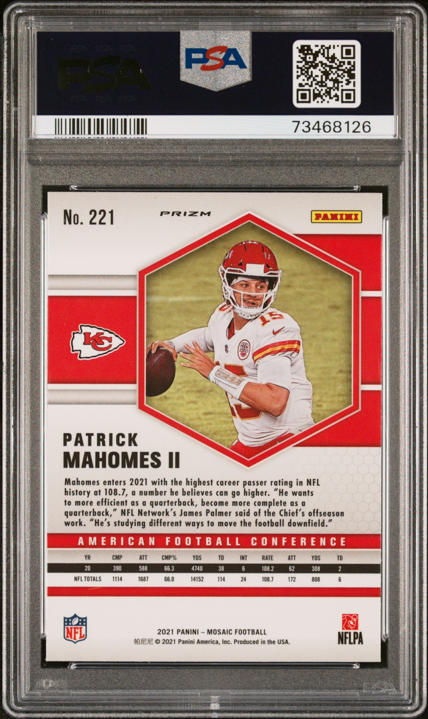 Patrick Mahomes 2021 Panini Mosaic Red Prizm Football Card #221 Graded PSA 10-Powers Sports Memorabilia