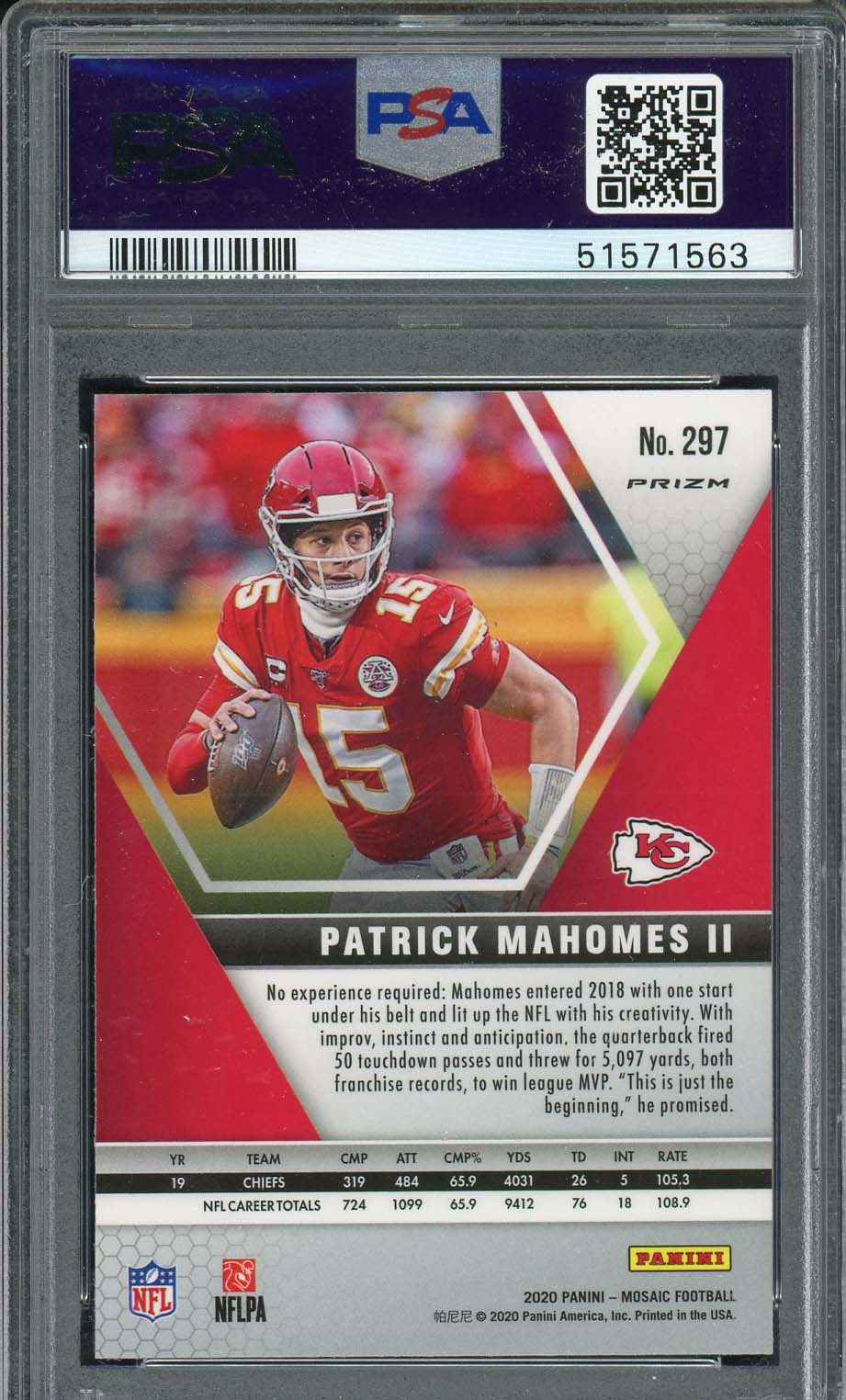 Patrick Mahomes 2020 Panini Mosaic Prizm Football Card #297 Graded PSA 10-Powers Sports Memorabilia