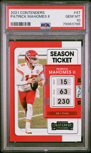 Patrick Mahomes 2021 Panini Contenders Football Card #47 Graded PSA 10-Powers Sports Memorabilia