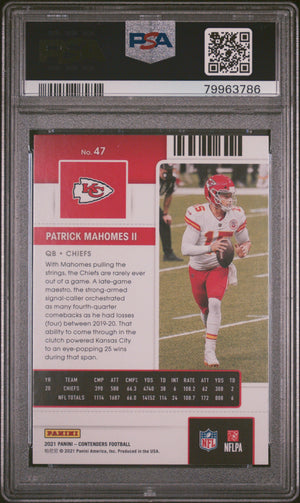 Patrick Mahomes 2021 Panini Contenders Football Card #47 Graded PSA 10-Powers Sports Memorabilia