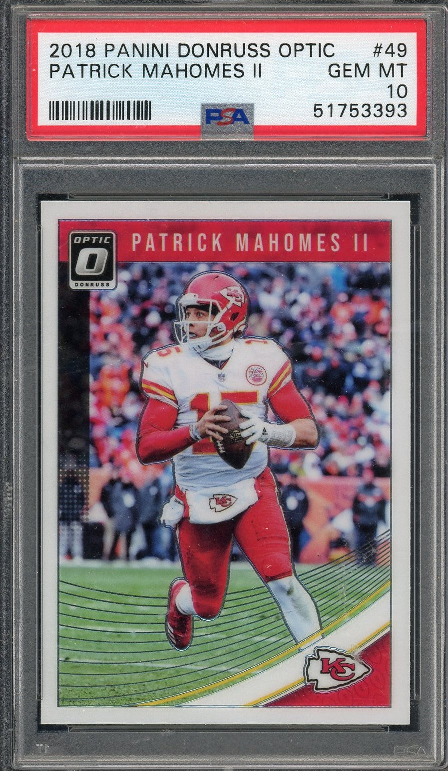 Patrick Mahomes 2018 Panini Donruss Optic Football Card #49 Graded PSA 10-Powers Sports Memorabilia