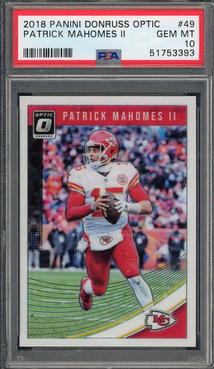 Patrick Mahomes 2018 Panini Donruss Optic Football Card #49 Graded PSA 10-Powers Sports Memorabilia
