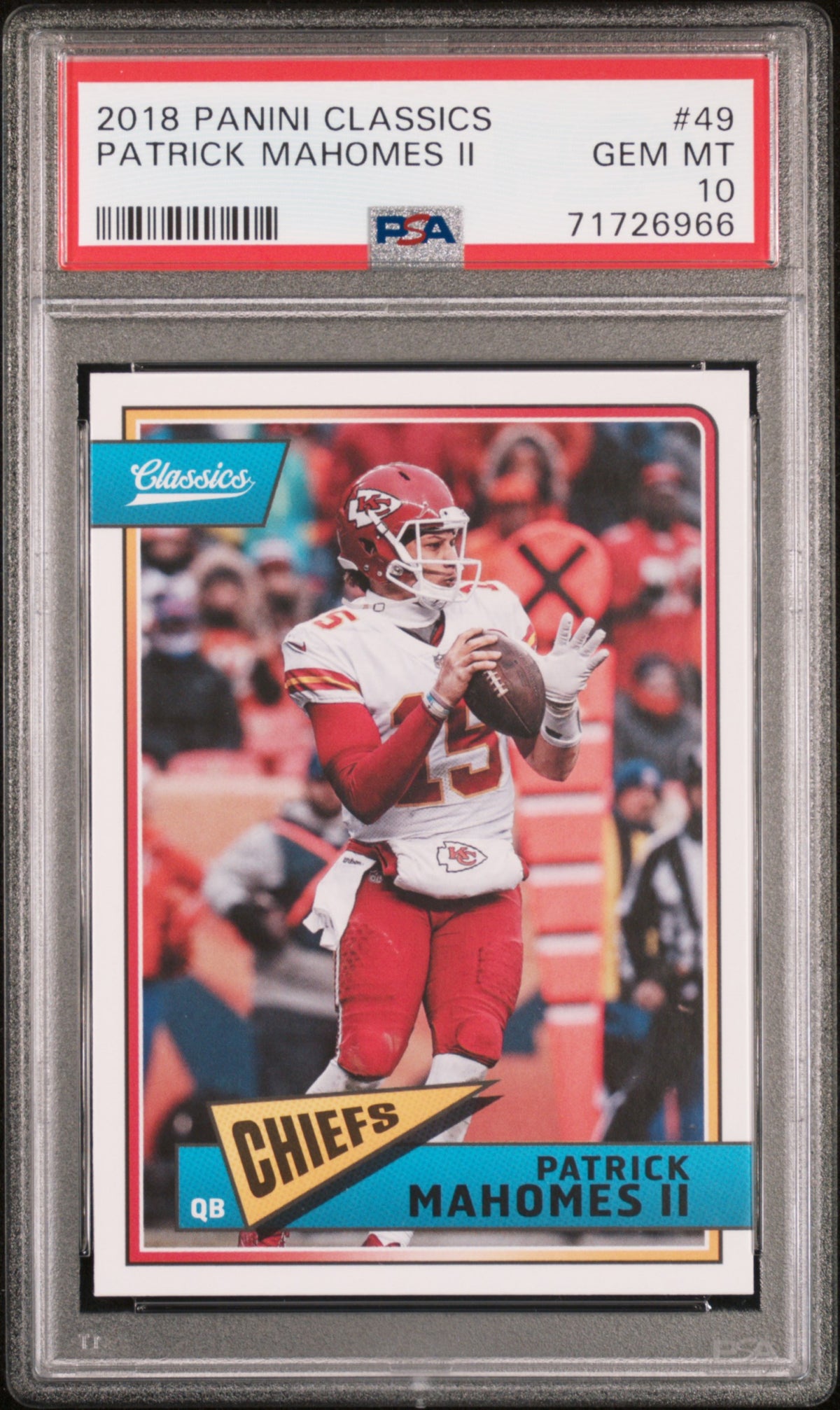 Patrick Mahomes 2018 Panini Classics Football Card #49 Graded PSA 10-Powers Sports Memorabilia