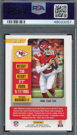 Patrick Mahomes 2018 Panini Contenders Football Card #51 Graded PSA 10-Powers Sports Memorabilia