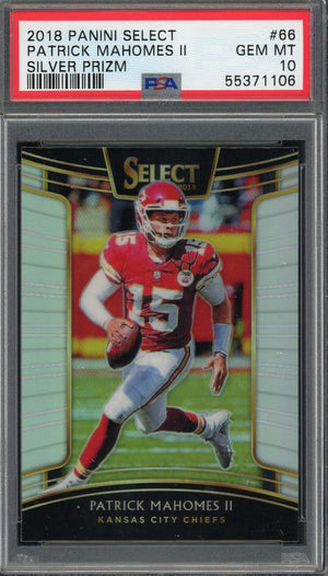 Patrick Mahomes 2018 Panini Select Silver Prizm Football Card #66 Graded PSA 10