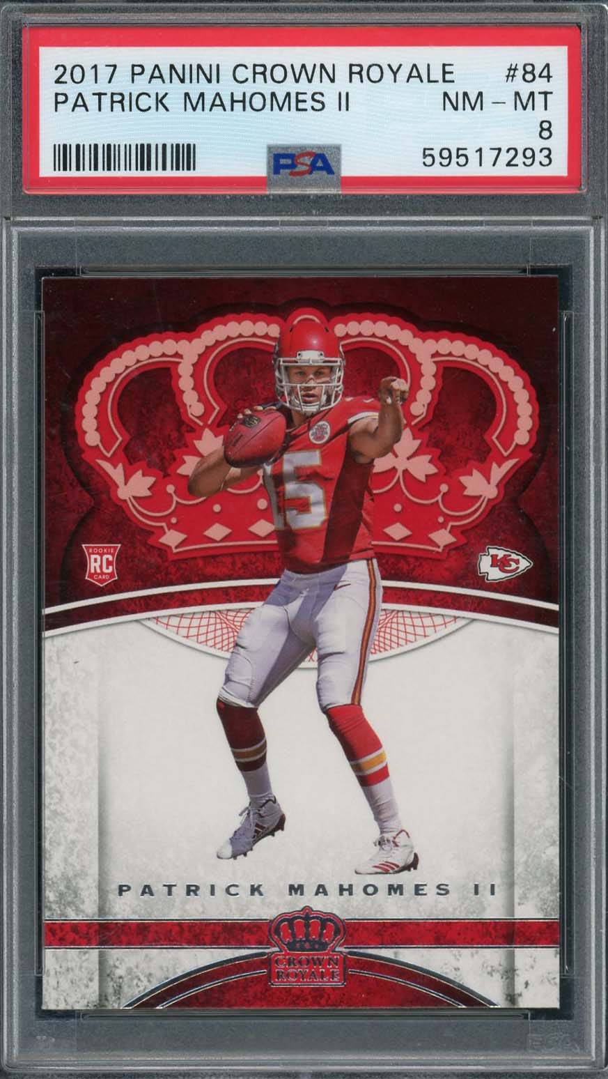 Patrick Mahomes 2017 Panini Crown Royale Football Rookie Card #84 PSA 8-Powers Sports Memorabilia