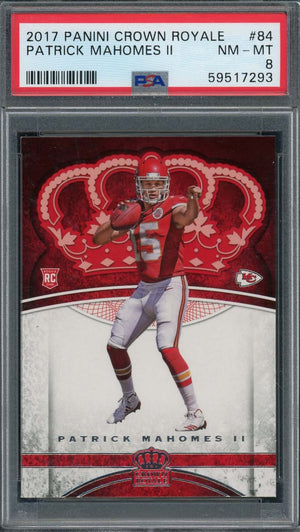 Patrick Mahomes 2017 Panini Crown Royale Football Rookie Card #84 PSA 8-Powers Sports Memorabilia