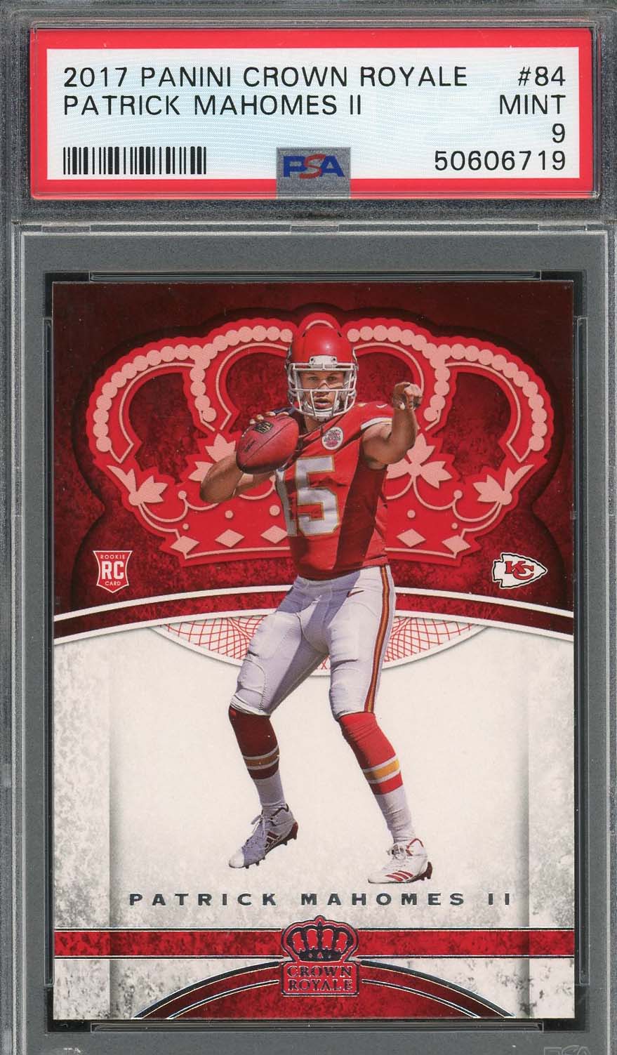 Patrick Mahomes 2017 Panini Crown Royale Football Rookie Card #84 PSA 9-Powers Sports Memorabilia
