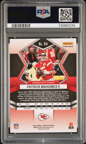 Patrick Mahomes 2022 Panini Mosaic Red Prizm Football Card #94 Graded PSA 10-Powers Sports Memorabilia