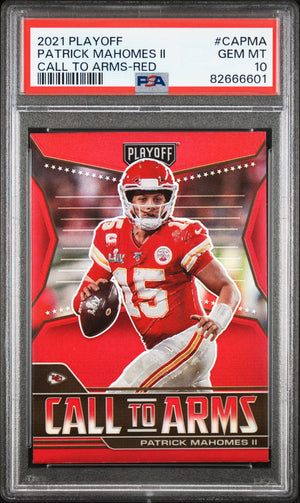 Patrick Mahomes 2021 Panini Playoff Call to Arms Red Card #CAPMA Graded PSA 10