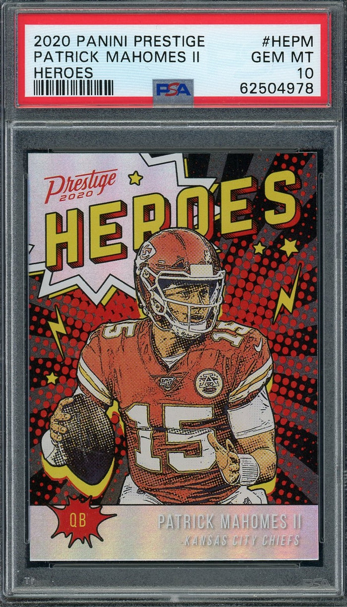 Patrick Mahomes 2020 Panini Prestige Heroes Football Card #HEPM Graded PSA 10-Powers Sports Memorabilia
