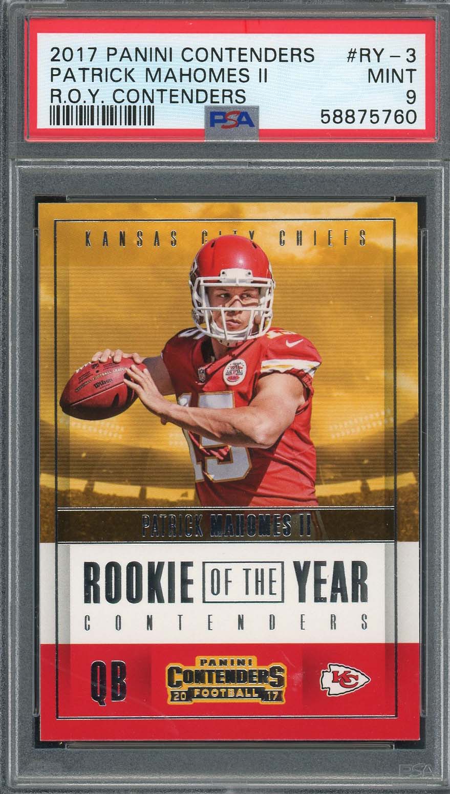 Patrick Mahomes 2017 Panini Contenders Football Rookie Card #RY-3 Graded PSA 9-Powers Sports Memorabilia