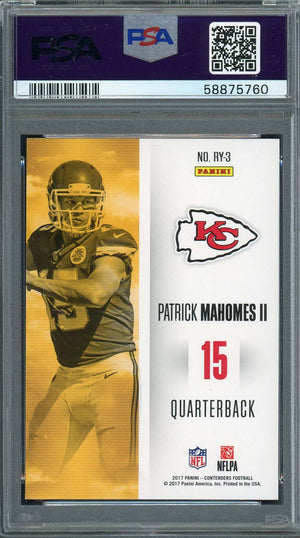 Patrick Mahomes 2017 Panini Contenders Football Rookie Card #RY-3 Graded PSA 9-Powers Sports Memorabilia